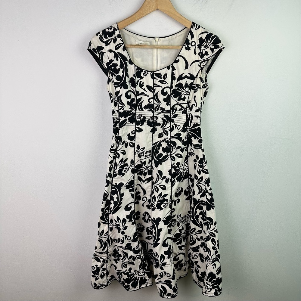 ELITA Floral Midi Black and White Dress Size 8